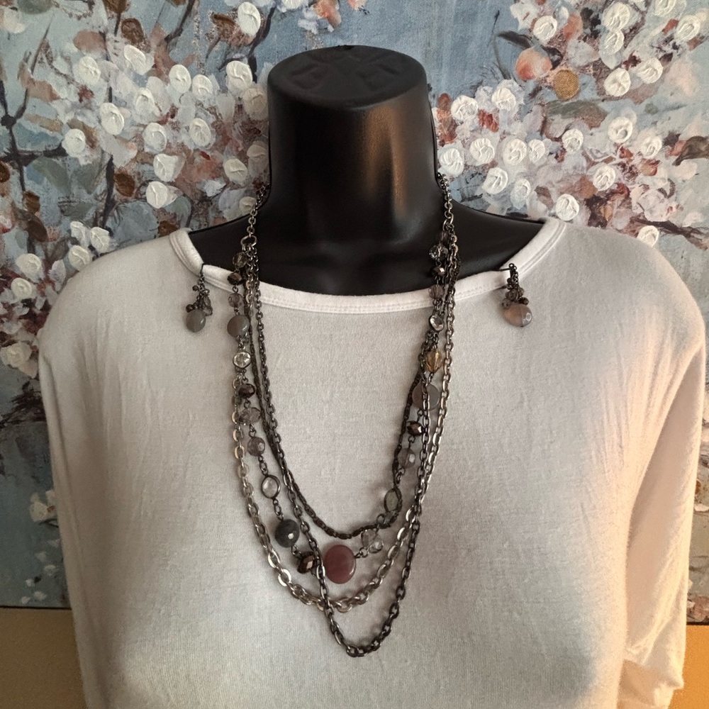 LOFT Multi-Layered Silver Necklace & Earrings Set